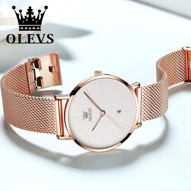 OLEVS Luxury Fashion Quartz Women's Original Mesh Belt Elegant Waterproof Watch