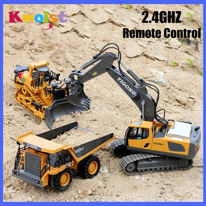 Remote Control Car. Excavator, Dump Truck, Bulldozer Toys