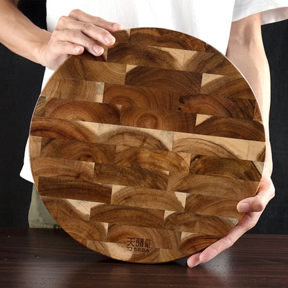 Acacia Wood Cutting Board Round End Grain Chopping Block Double-sided Using Wooden Cheese Butcher Board Food Grade Kitchen Tools