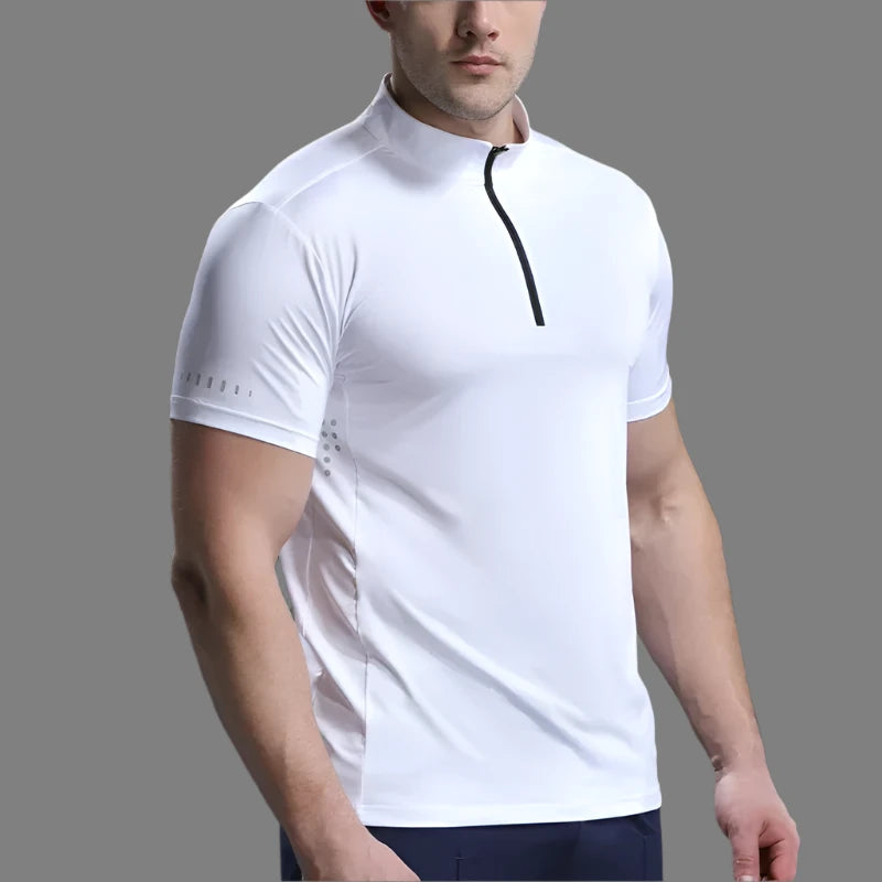 Sports T-Shirt Sportswear Short Sleeves Running Gym Compression Shirt + Zip