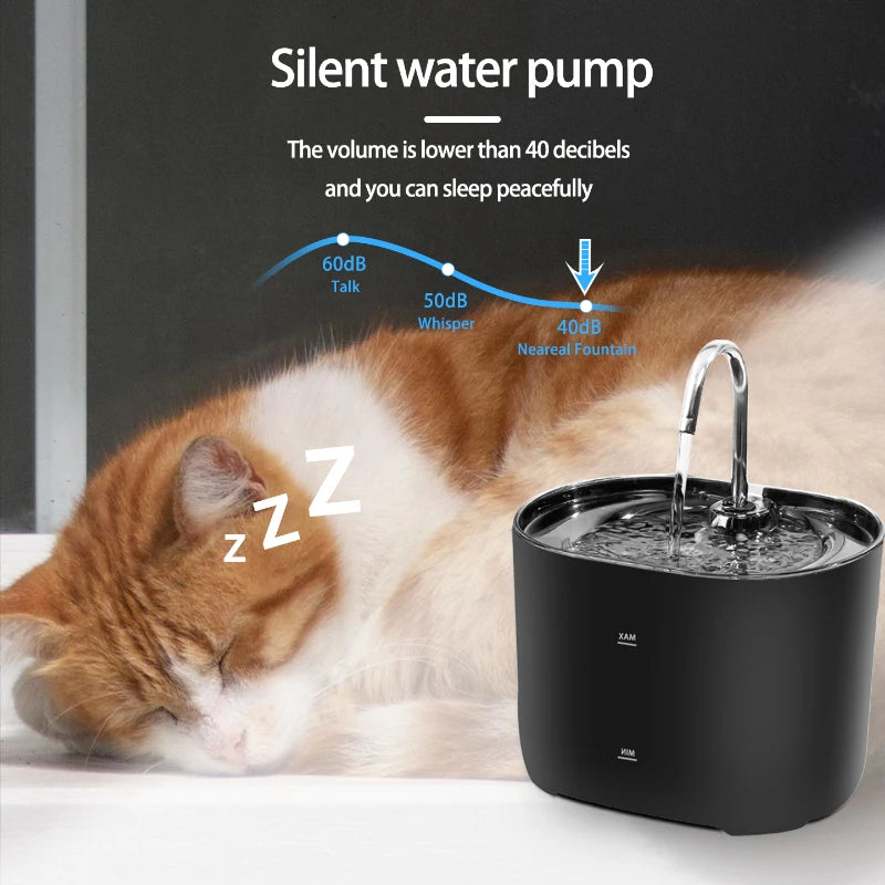 Pet Water Fountain 2.2 Litre. Automatic Filter, Stainless Steel Faucet. Silent Pump.