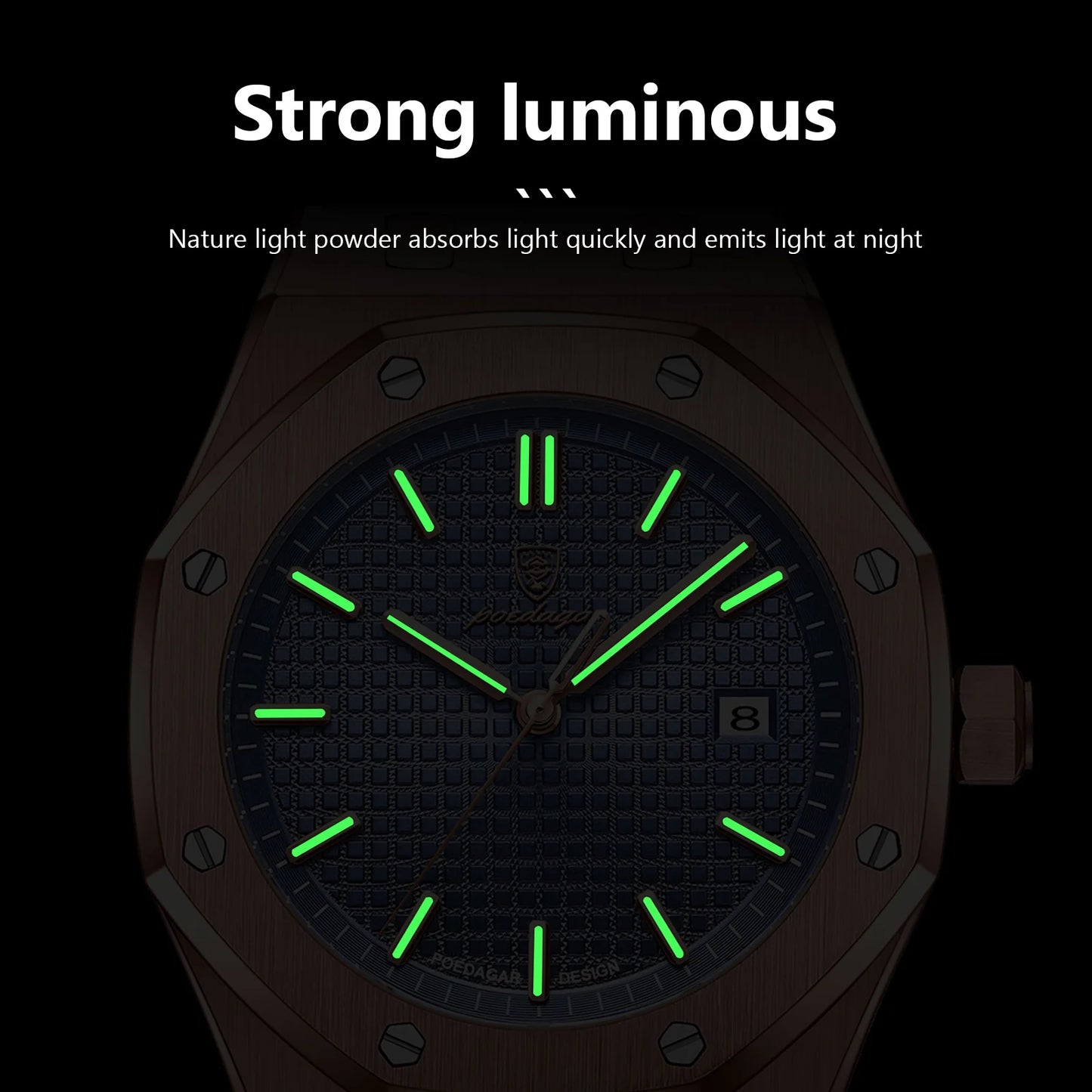 Men's Watch Waterproof Stainless Steel Wristwatch Luminous Date POEDAGAR