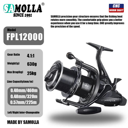 🐟 SAMOLLA Carp Fishing Reel Strong Double Drag 25kg Worm Shaft 🐟