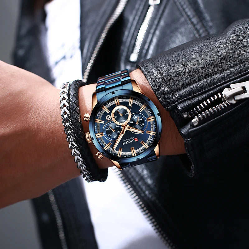 CURREN Men's Wristwatch. Chronograph. Luxury Sports. Quartz. Steel. Waterproof.