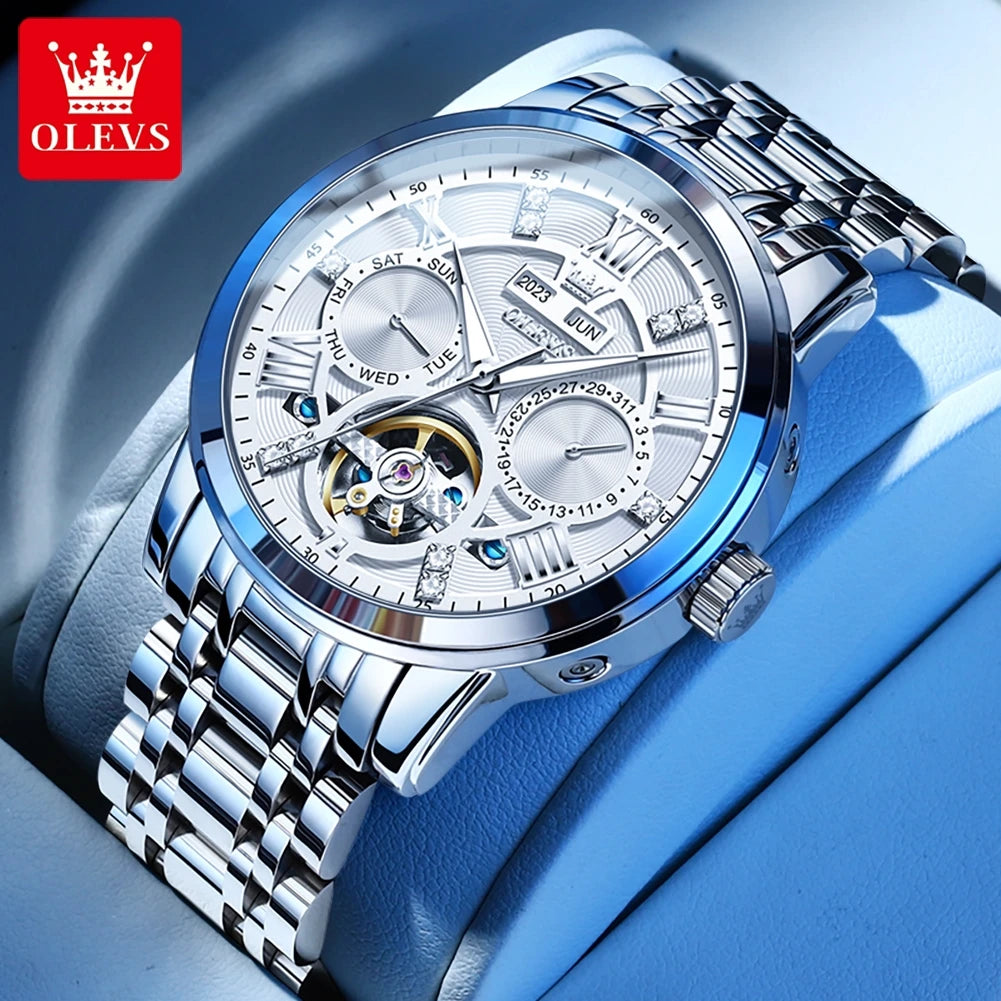 Men's Watch OLEVS Skeleton Flywheel Automatic Perpetual Motion Calendar