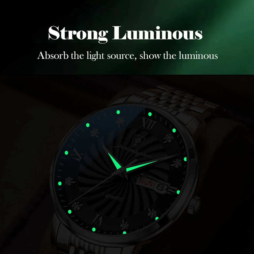 Watch Waterproof Luminous Date. Men's Quartz POEDAGAR Wristwatch Stainless Steel