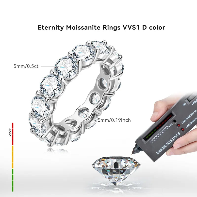 Eternity Ring 925 Sterling Silver Ring D Colour VVS1 Moissanite Gemstones