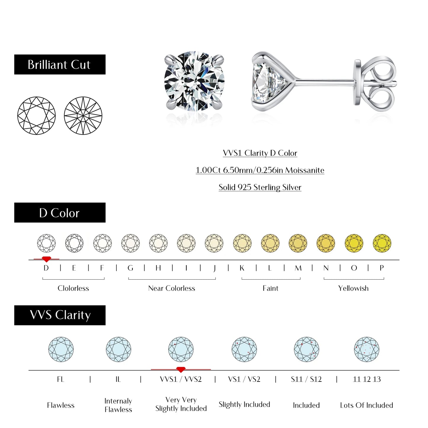 Stud Earrings 925 Sterling Silver Jewellery For Women