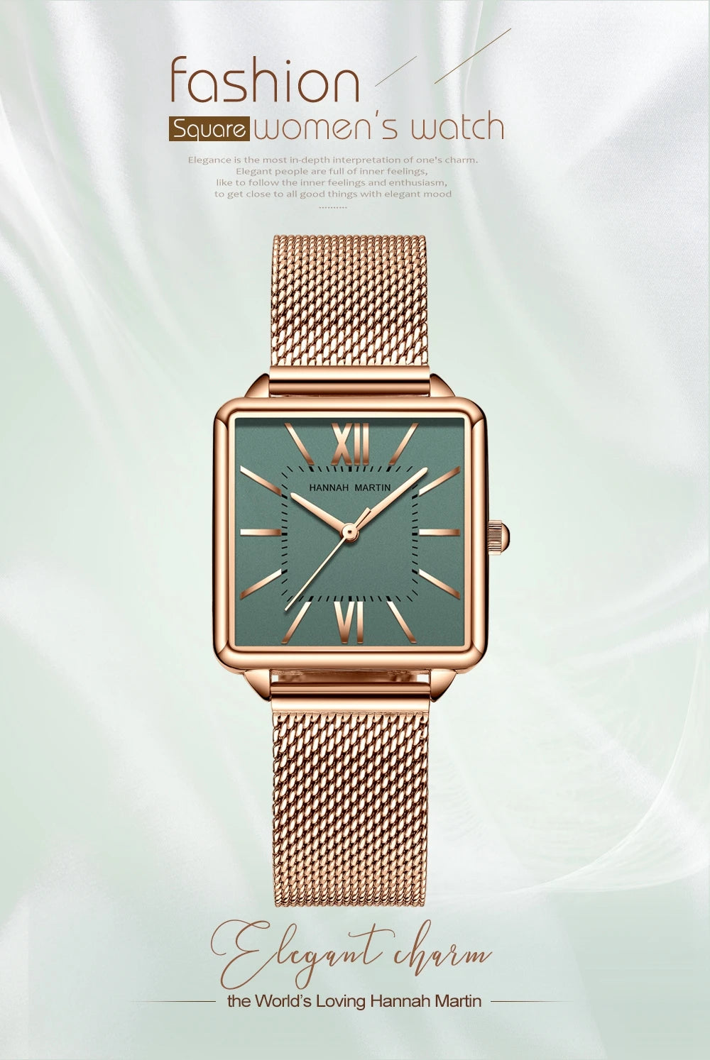 Women's Quartz Watch Square Face + Stainless Steel Strap by Hannah Martin