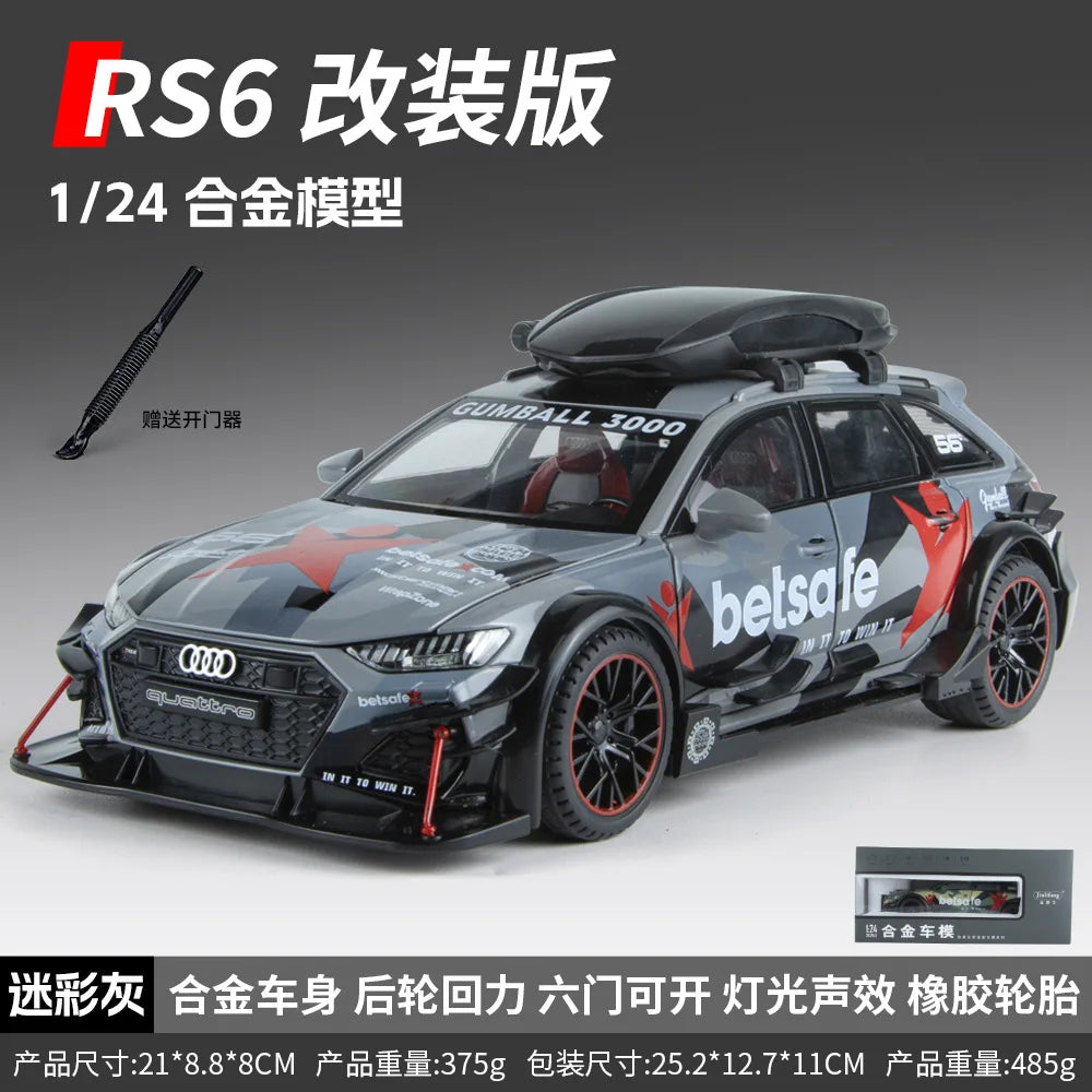 1:24 Audi RS6 DTM Modified Vehicle Alloy Model Wheel Steering Sound and Light*