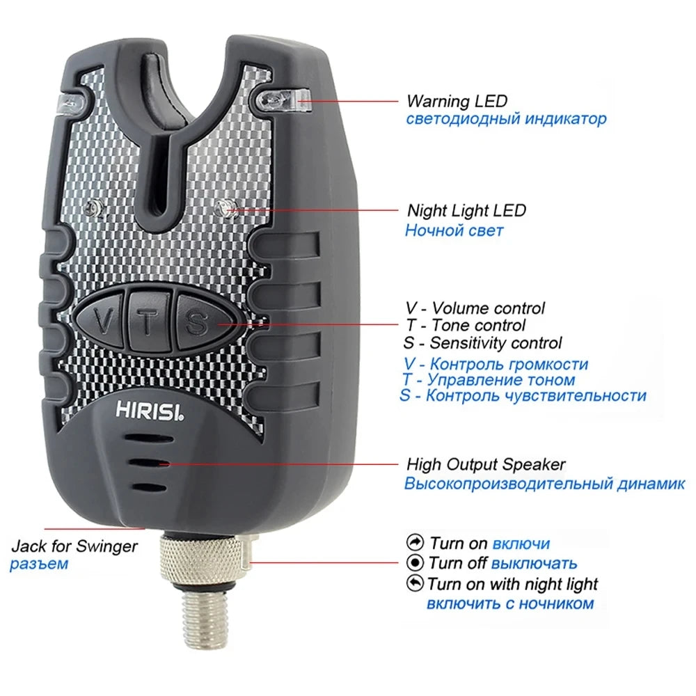 Carp Fishing Bite Alarm. Hirisi 3 Swinger Set. Water Resistant. LED Fishing Bite Indicator