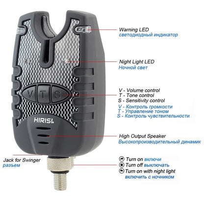 Carp Fishing Bite Alarm. Hirisi 3 Swinger Set. Water Resistant. LED Fishing Bite Indicator