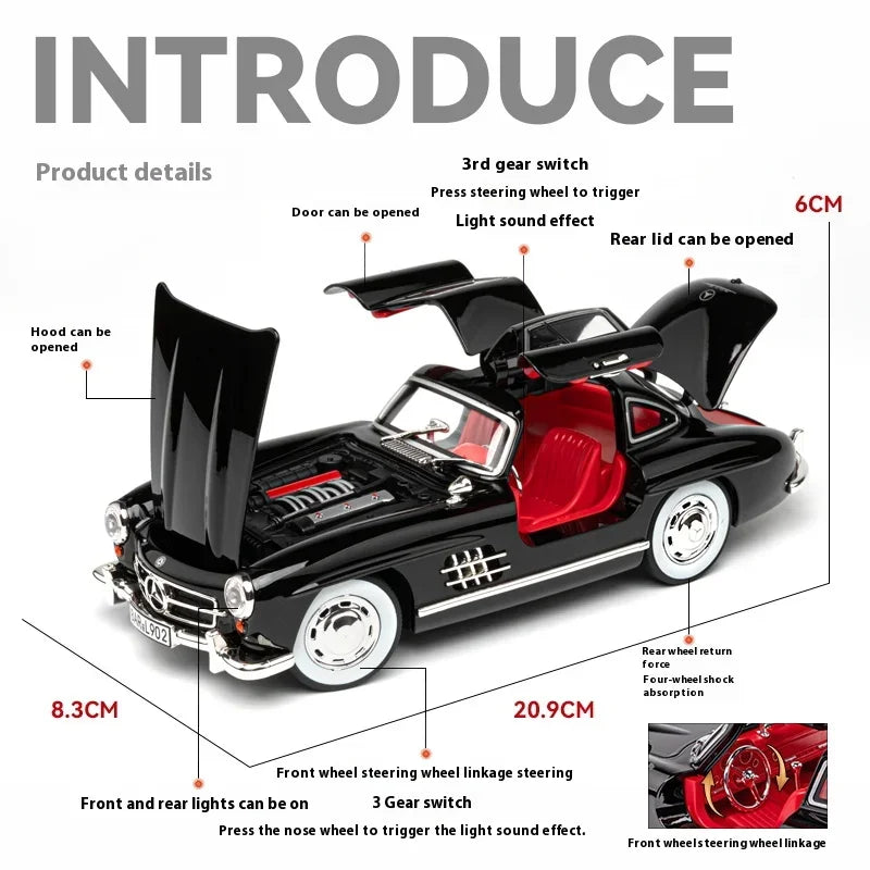 1:24 Mercedes-Benz 300SL Classic Car Diecast Model Sound & Lights