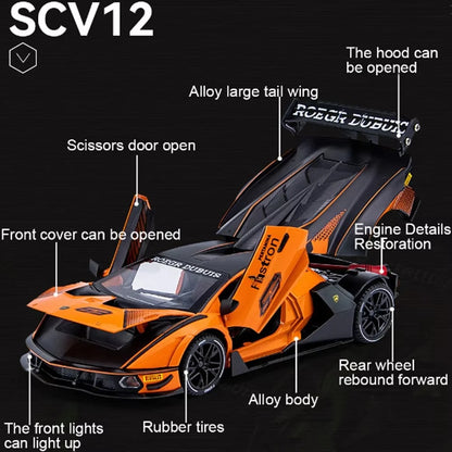 1:24 SCV12 Racing Car Alloy Diecast Model Sound Lights Pull Back & Go.