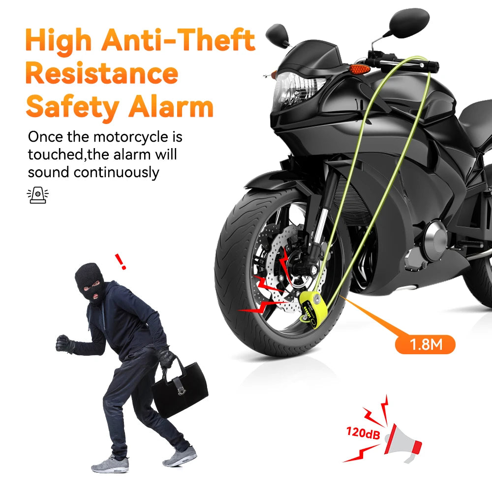 Bike Motorcycle Alarm Disc Brake Lock 120dB Rechargeable Anti theft Alarm System