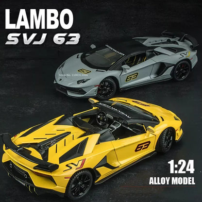 Diecast 1:24 Lambo SVJ63 Alloy Super Sports Model Sound Light Pull Back Function