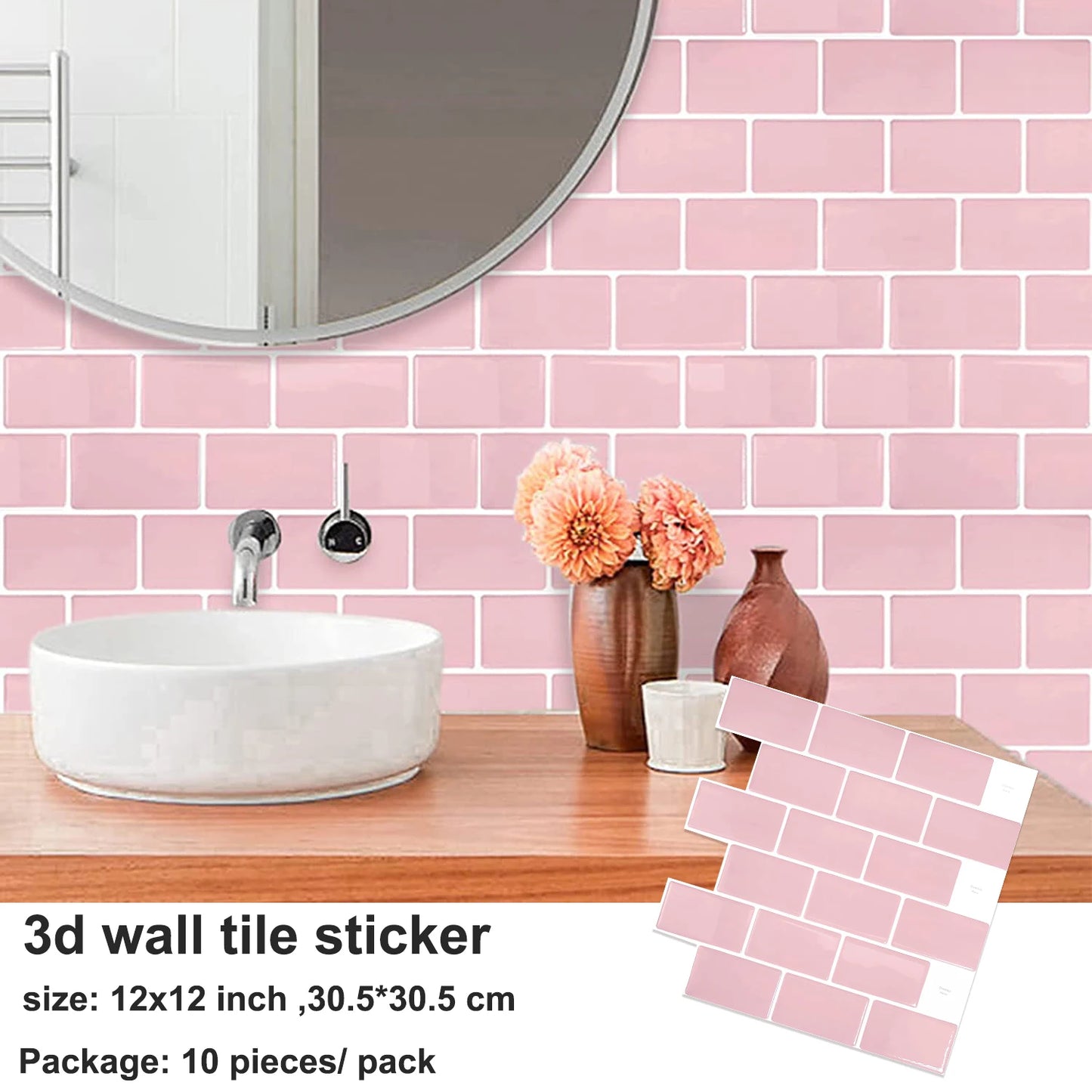 Wall Stickers 3d Brick Waterproof Bathroom Kitchen Backsplash Wall Tiles