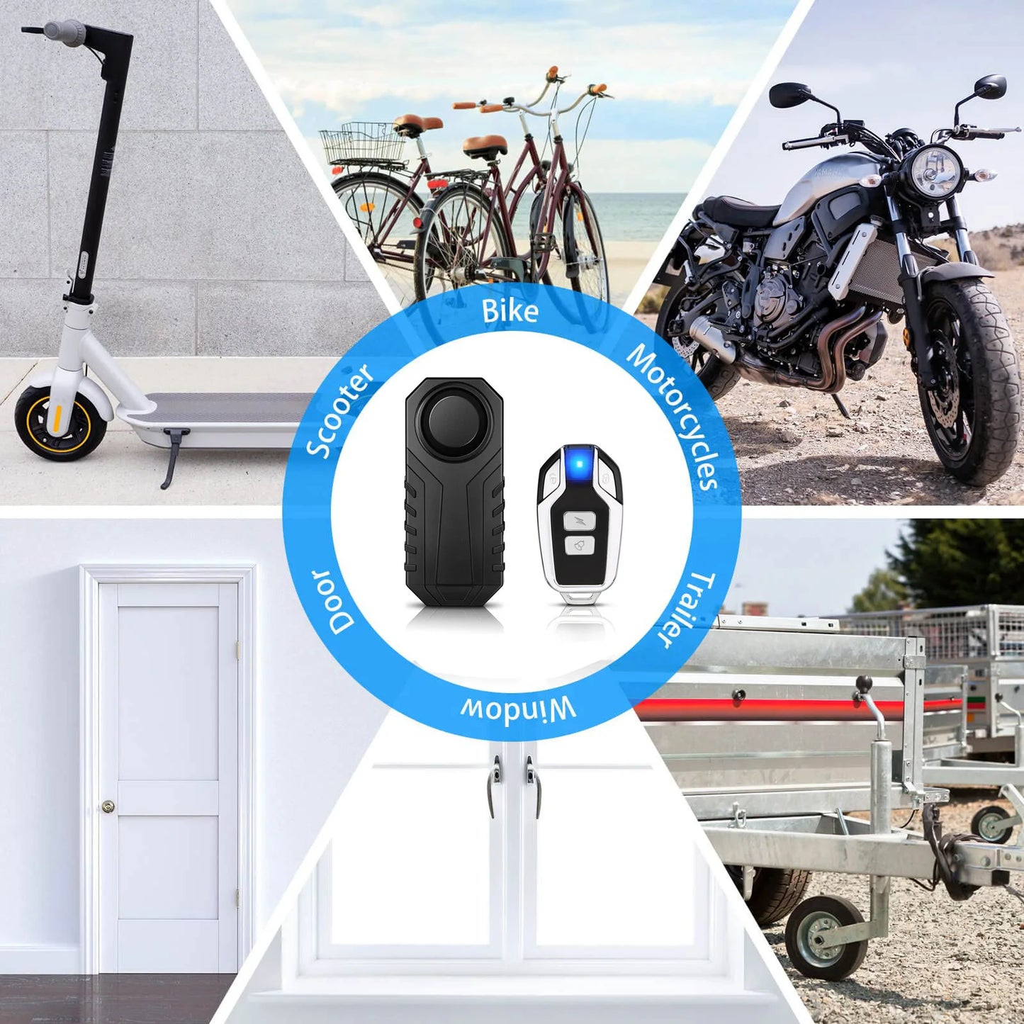 110dB Wireless Bicycle Horn Alarm with Remote Control IP55 Waterproof.