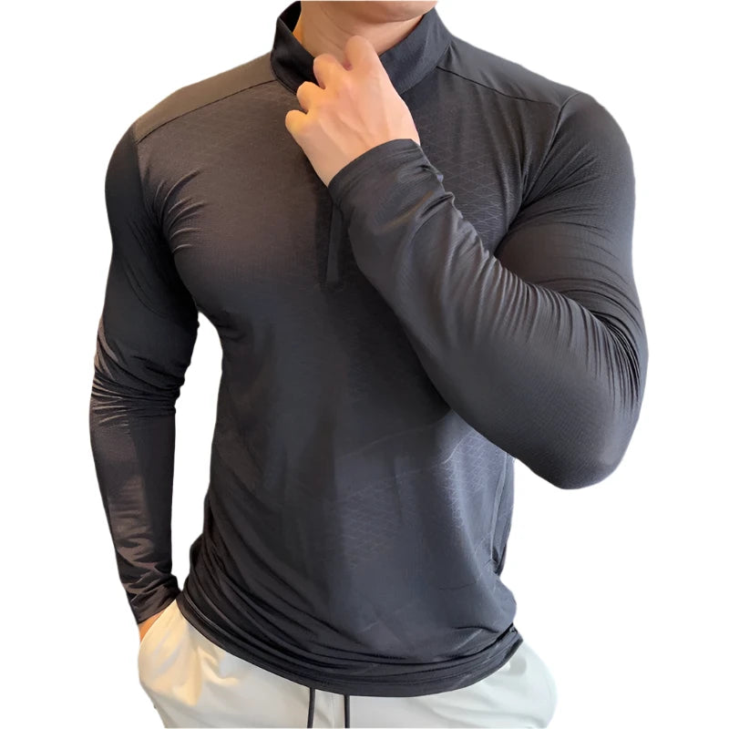 Mens Fitness Training T shirt Gym Workout Compression Sweatshirt