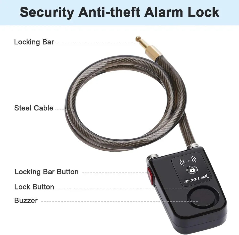 Bike Lock Alarm 110dB Security Smart Alarm Lock System Anti-Theft Vibration.