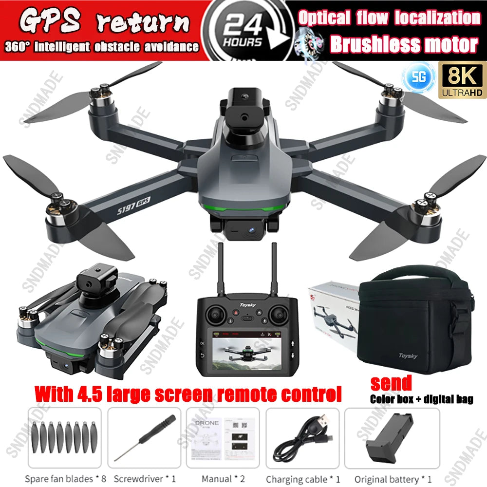 🚀 Camera Drone S197 + GPS Large Screen Controller 5G FPV 🚀