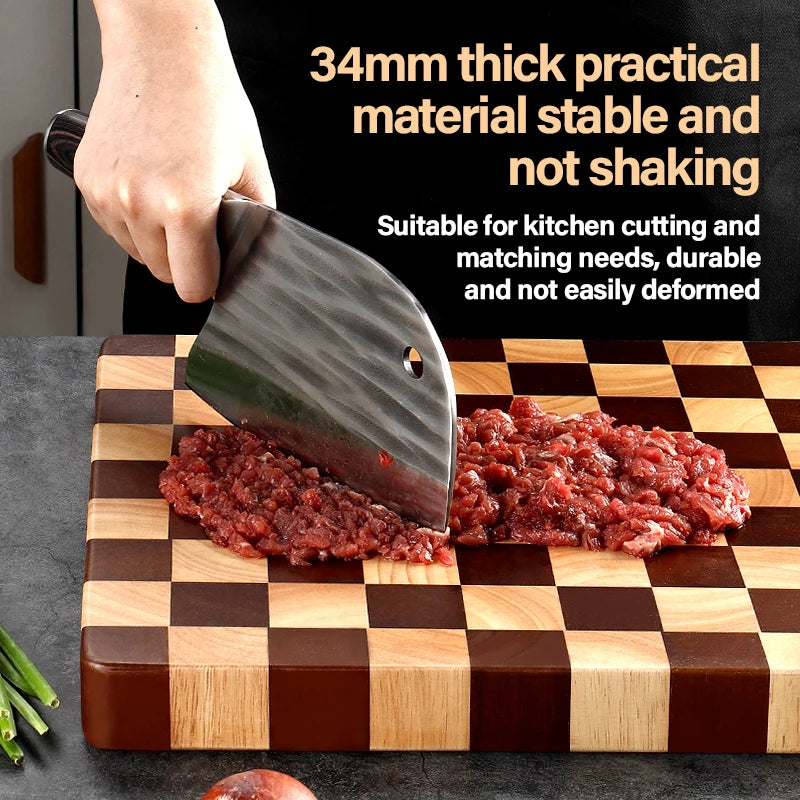 Chopping Board Rubber Wood Cutting Board Chessboard Pattern Non Slip Wooden Chopping Butcher Block Eco-friendly Kitchen Tools