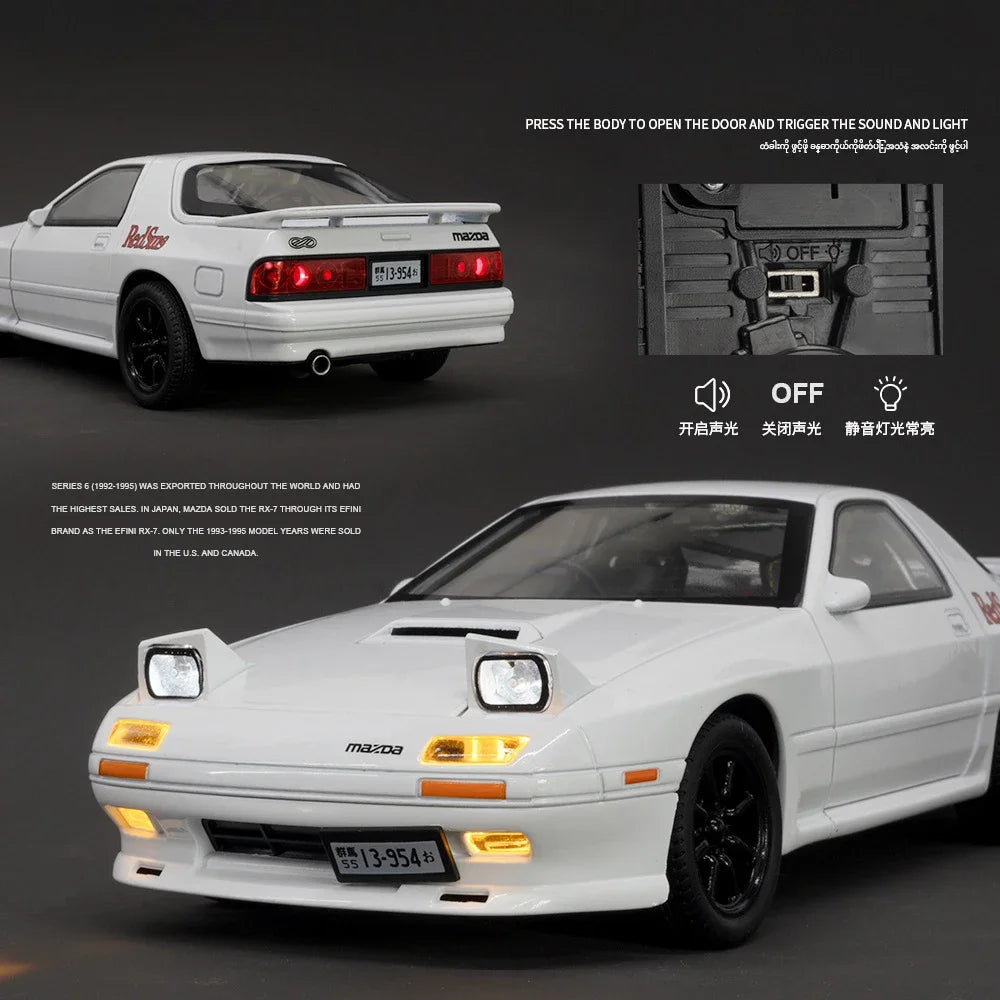 1:24 INITIAL D Mazda RX7 RX-7 -FC  Diecast Car Model Sound and lights*