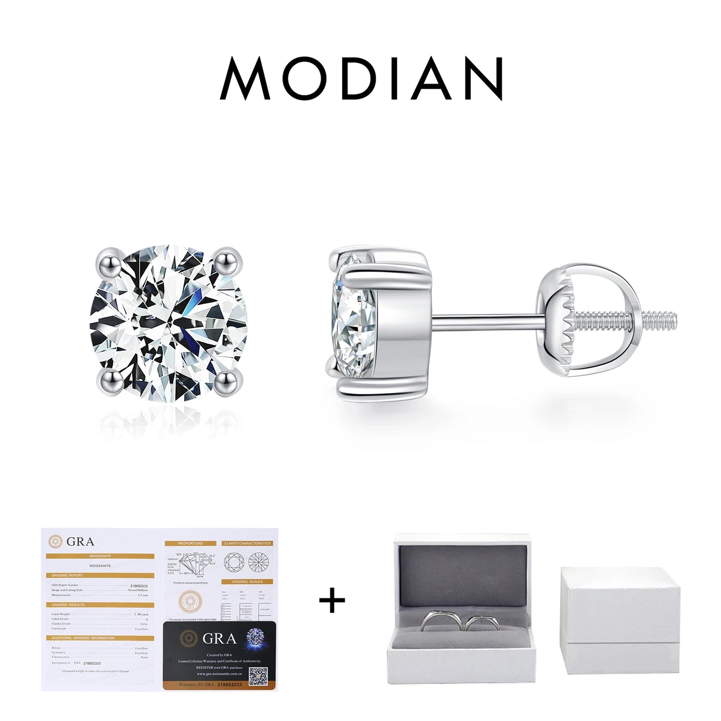 1.00Ct 2.00Ct Moissanite D Color  Stud Earrings 925 Sterling Silver