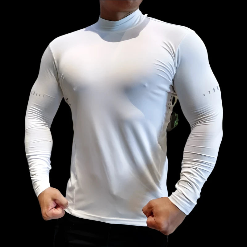 Men Compression Sports Top High Collars Breathable T-Shirt Gym Running Fitness