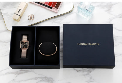 Women's Quartz Watch Square Face + Stainless Steel Strap by Hannah Martin