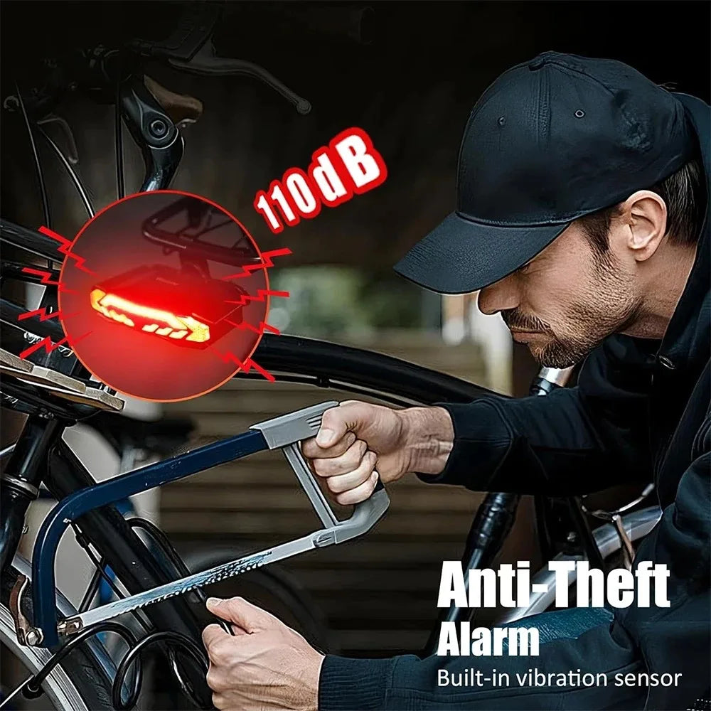 Wireless Bicycle Alarm Rear Tail Light+Turn Signal IP65 Waterproof Bike Brake Sensor