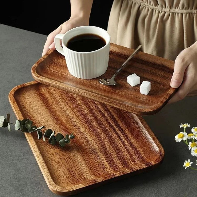 Tea Tray Rectangular Afternoon Tea Coffee Tray Simple Acacia Wood