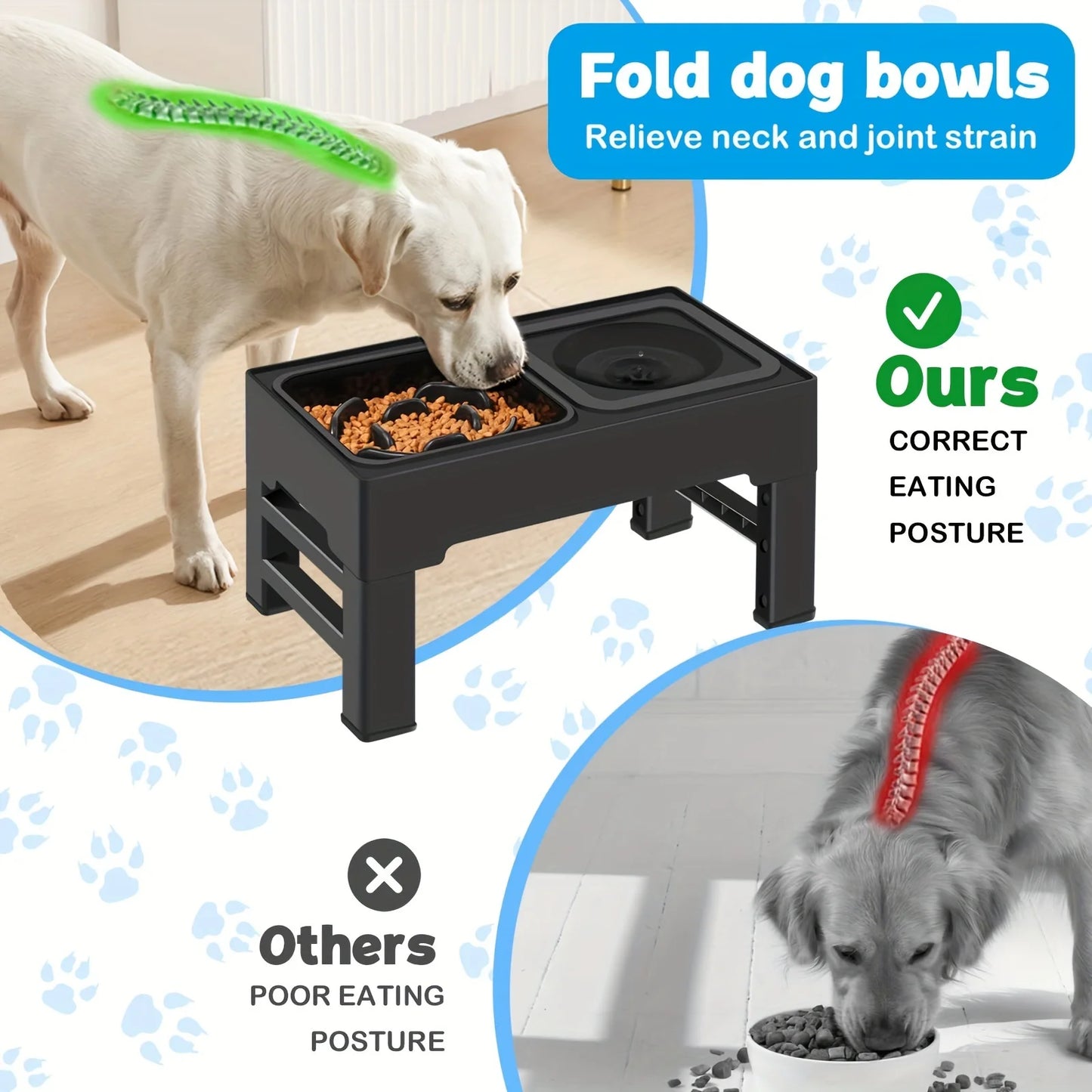 Pets Double Bowls Stainless Stand Adjustable Height.