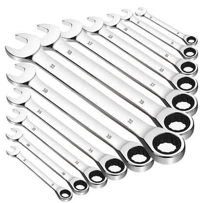 Metric Ratcheting Spanner Set Combination Ring Ended Gear Spanner Kit.