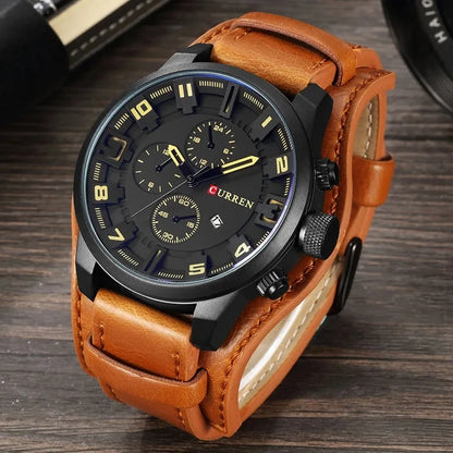 Curren 8225 Auto Date Waterproof Men's Watches with Leather Strap.