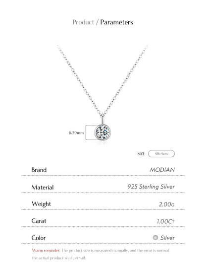 1 Ct D Colour Round Bezel Moissanite Pendant Necklace 925 Silver Lab Diamond