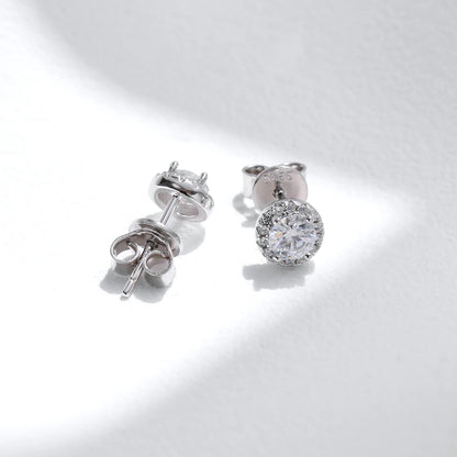 Stud Earrings 925 Sterling Silver Halo Moissanite Gems