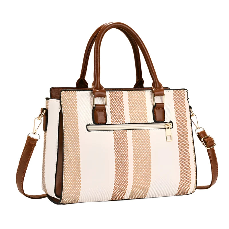 Shoulder Handbag. Stylish retro stripe combination-large capacity