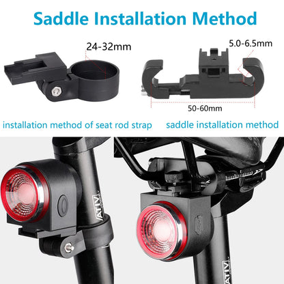 Bike Tail Light Rechargeable Waterproof Remote Control Smart Brake with Alarm