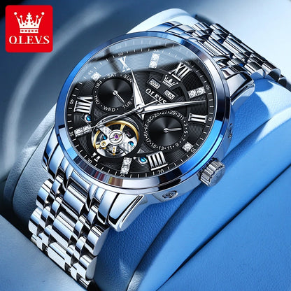 Men's Watch OLEVS Skeleton Flywheel Automatic Perpetual Motion Calendar