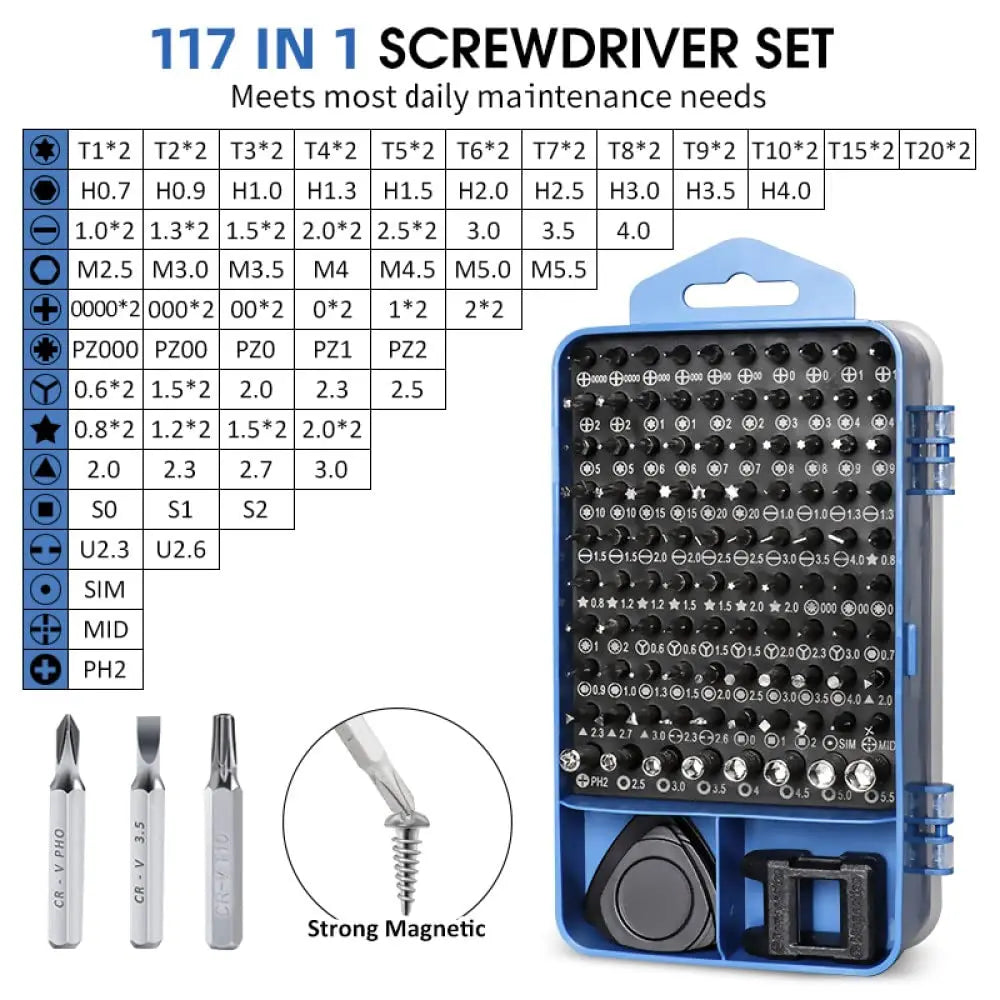 117 in 1 Precision Screwdriver Set Magnetic Multi-Function Electronic Repair Tool