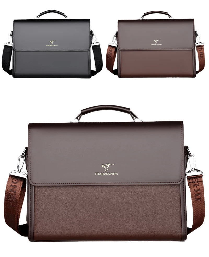 Luxury Briefcase For Business + Shoulder Strap + Top Handle. PU Leather.