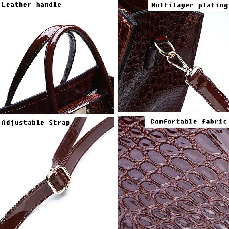 Handbag Crocodile Print Adjustable Strap Top Handle