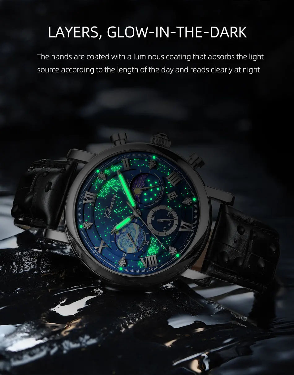 Men's Watch Luxury Leather Chronograph Date Waterproof Luminous Dial