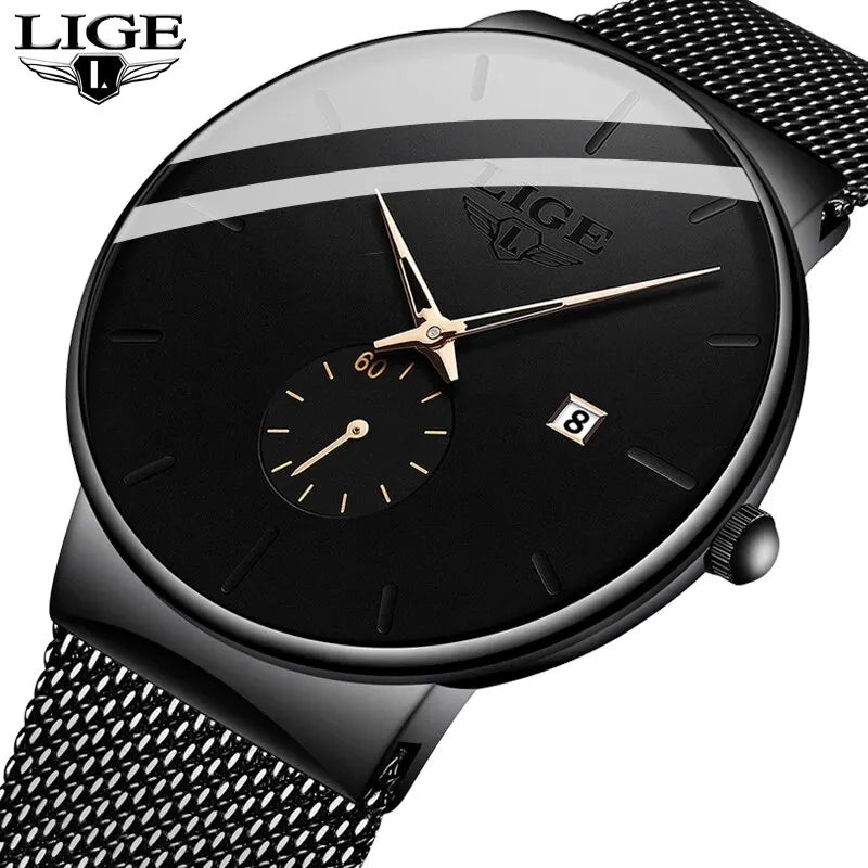 Men's Watch LIGE Fashion Quartz Watch Men Casual Slim Waterproof