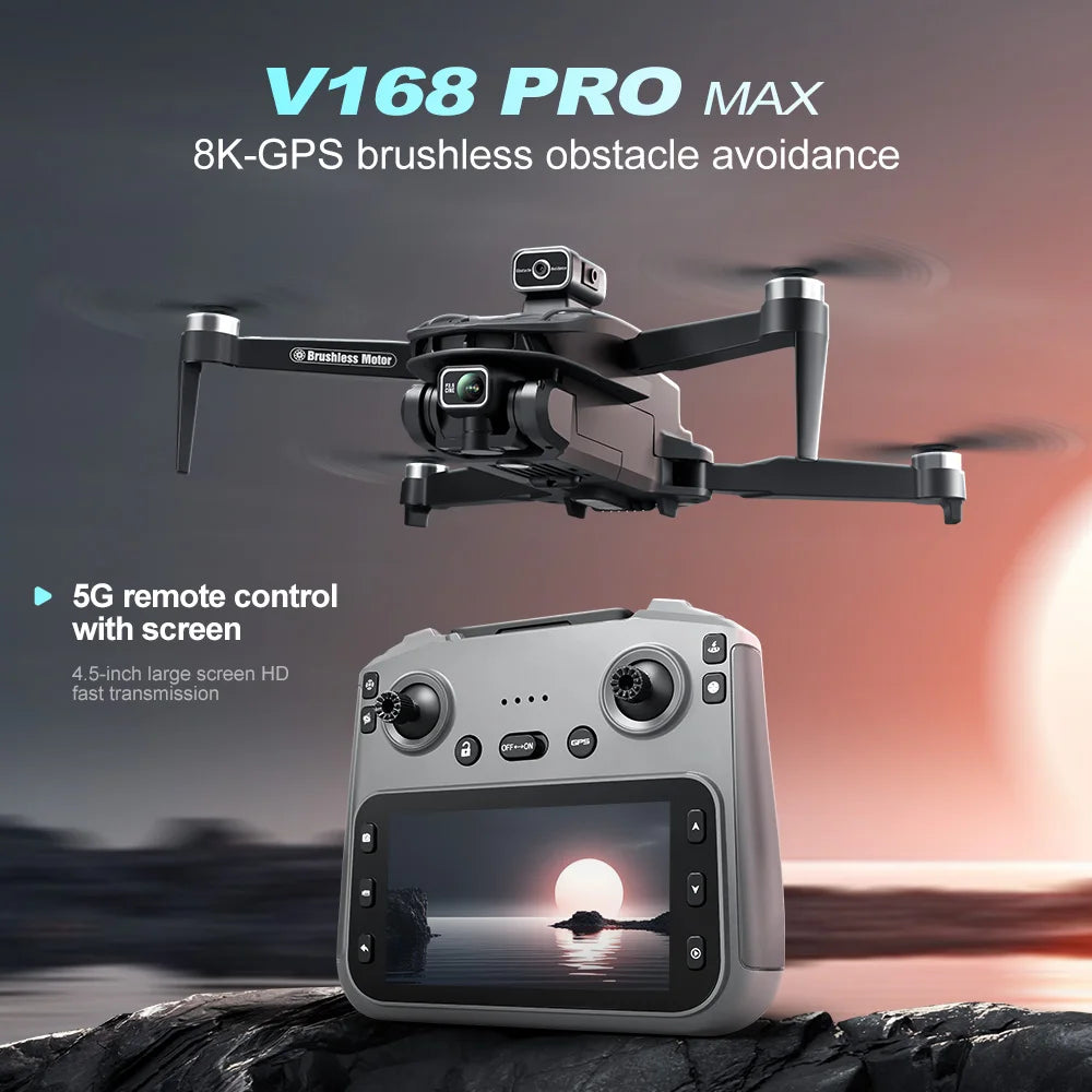 Drone V168 MAX 2025 New + Screen Remote 5G Transmission GPS 8K Pro Camera