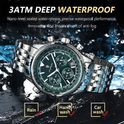 Men's Watches POEDAGAR Waterproof Chronograph Quartz Stainless Steel