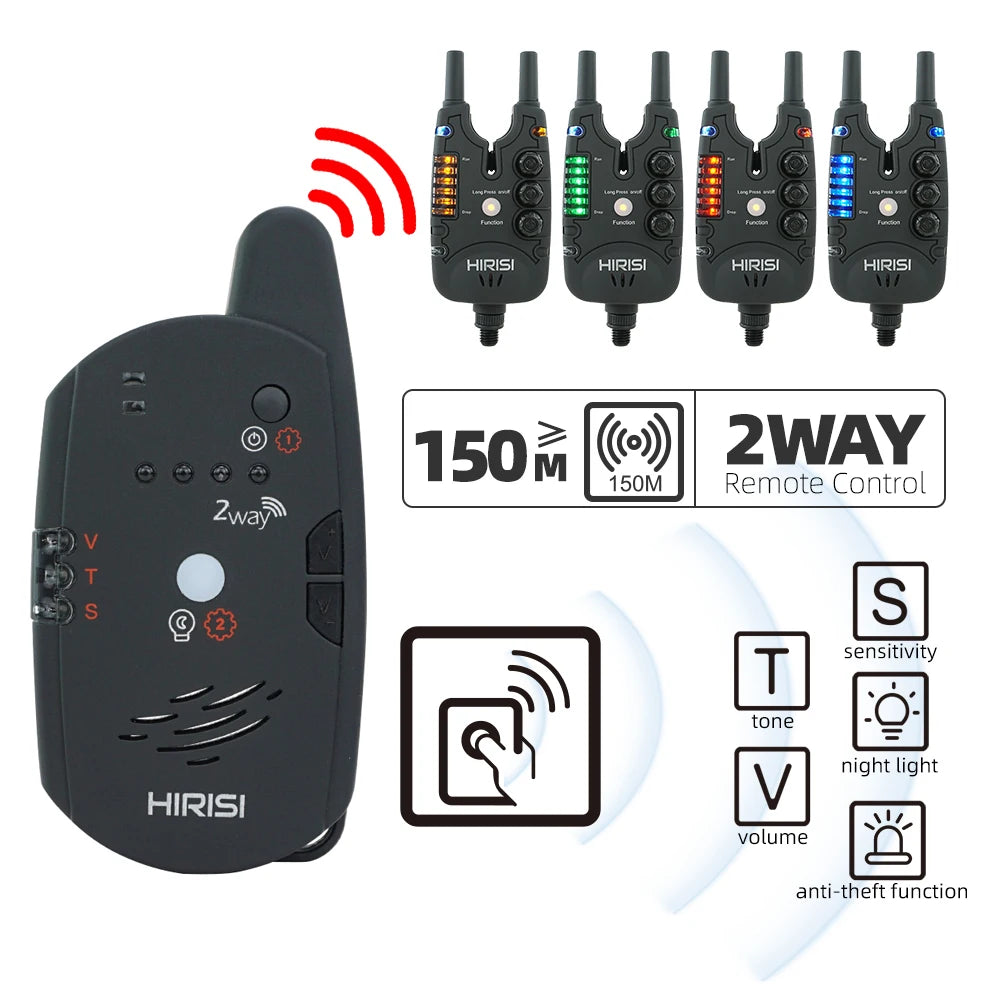 Hirisi Carp Fishing Alarm Set Wireless Bite Alarm 2 Way Remote Control