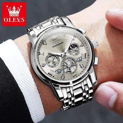 Olevs Wristwatch 24 Hour Moon Phase Chronograph Waterproof. Luminous.