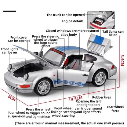 1:24 Porsche 964 RS Classic Sports Car Diecast Model Sound & Lights*